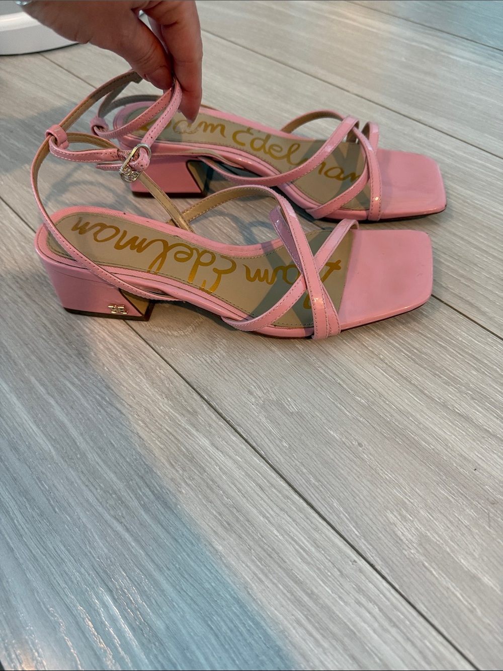 Sam Edelman Pink Strappy Square-Toe Block Heels